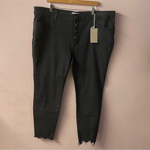 Madewell Black Wash Raw Hem Button-Fly 9” High-Rise Skinny Jeans Size 37P NWT - Picture 11 of 14